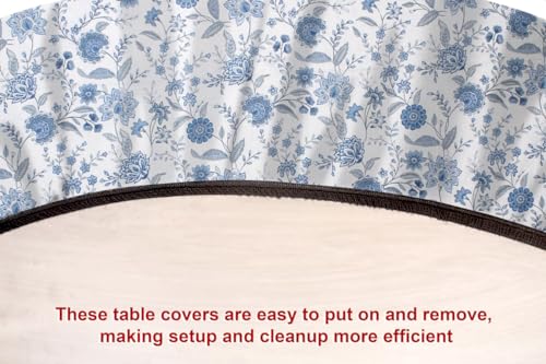 Image of The Furnishing Tree Elastic Cotton Oval Center Table Cover 16x48 in Inches Floral Blue on White Base