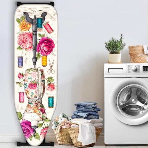 Image of Nuxovilar Floral Mannequin Ironing Board Cover 15x54 Polyester | Iron Pad Scorch Guard laundry helper protective board shield home laundry room craft studio (Thread Spools)