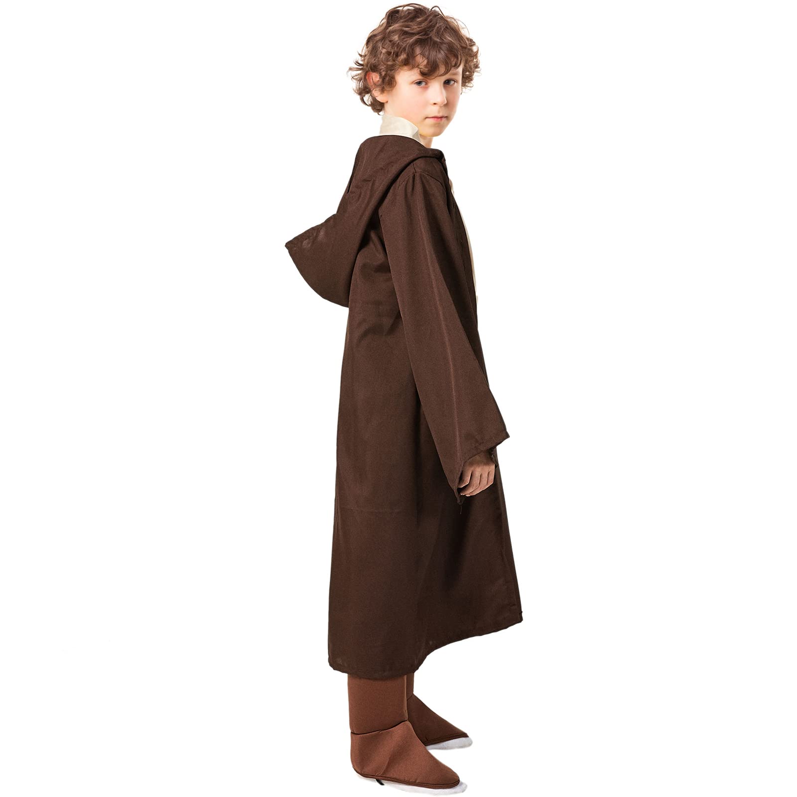 SINSEN Jedi Costume for Kids Jedi Tunic Hooded Robe Belt Lightsaber Top Pant Obi Wan Dress Up Outfit for Halloween Cosplay Party Costume for Boys Girls Ages 3-12 Years - Image 3
