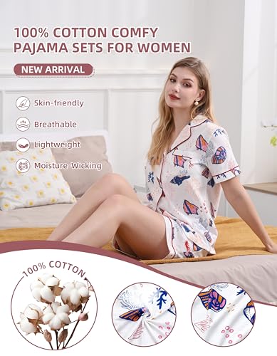 Image of NAP BOUND 100% Cotton Pajamas for Women Sets 2 Pieces Pjs Button short sleeves with Pockets Soft Sleepwear Loungewear XS-XXL