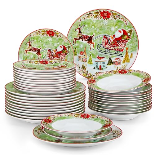 VEWEET, Serie XMAS, 36 Piezas Vajilla de Navidad para 12 Personas | Vajilla de porcelana para Fiesta de Navidad | Plato Plano/Postre y Plato Hueco | Apto para Lavavajillas | Verde y Blanco VEWEET, Serie XMAS, 36 Piezas Vajilla de Navidad para 12 Personas | Vajilla de porcelana para Fiesta de Navidad | Plato Plano/Postre y Plato Hueco | Apto para Lavavajillas | Verde y Blanco
