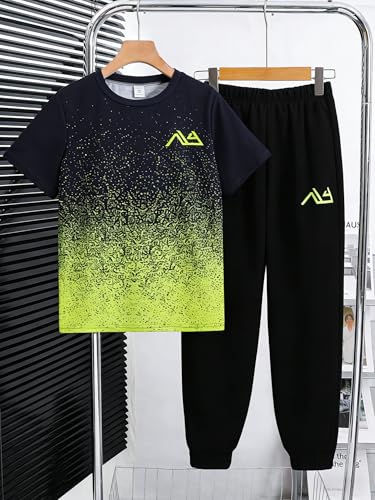 Image of Boys Clothes Gradient T-Shirt Jogger Pants Set 8-13 Years Casual Sportswear Summer Outfit Set