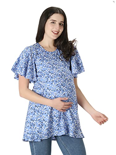 Image of ZUVINO Women's Maternity Feeding Top with Zip for Easy Nursing | Stylish Feeding Tops for Jeans | Maternity Short Kurti for Mothers | Trendy Prints On 100% Viscose Rayon.