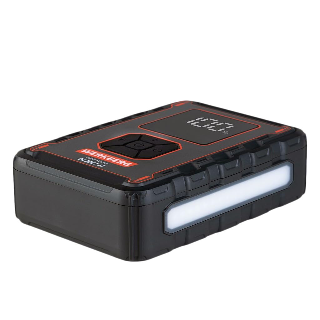 AL008 jump starter 12 V 5000A 32000 mAh z kompresorem | Kompresor 150 PSI, powerbank USB-C 18W, booster do auta, kompaktowe wymiary 188x134x56 mm