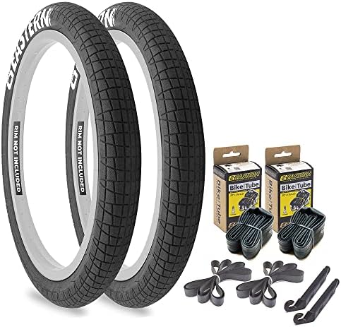 Eastern Bikes Throttle 20 inch BMX Tires Available with or Without Tubes, 2.2, 2.3 and 2.4 Inch Widths, White or Yellow Logo. (2.2" White Logo, 2 Pack with Tubes)
