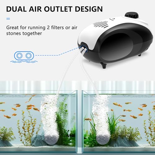 Image of fishkeeper Aquarium Air Pump, 4W /5W Fish Tank Air Pump Adjustable Air Valve Quiet Bubbler Aerator Pump with Air Stone /Tubing /Check Valve Up to 160 Gallon