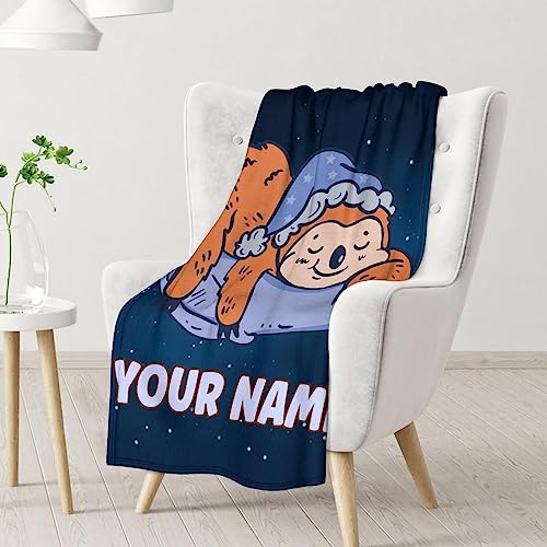 Mercuryelf Custom Sloth Throw Blanket - Soft, Fuzzy & Warm - 30x40 Inches Small Blankets for Lap, Crib - Dark Blue Cute Throws Gift for Baby