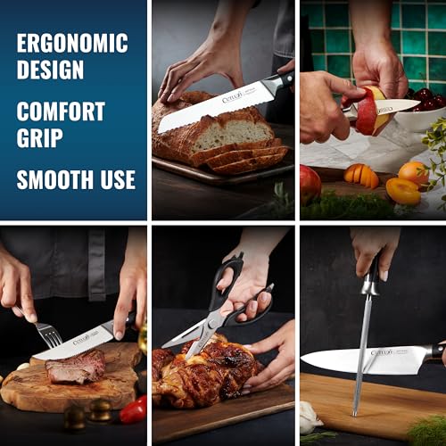 Image of Cutluxe 15-Piece Knife Set - Premium Black Wood Block - Knife Set for Kitchen, Ultra Sharp High Carbon German Stainless Steel, Full Tang - Artisan Series
