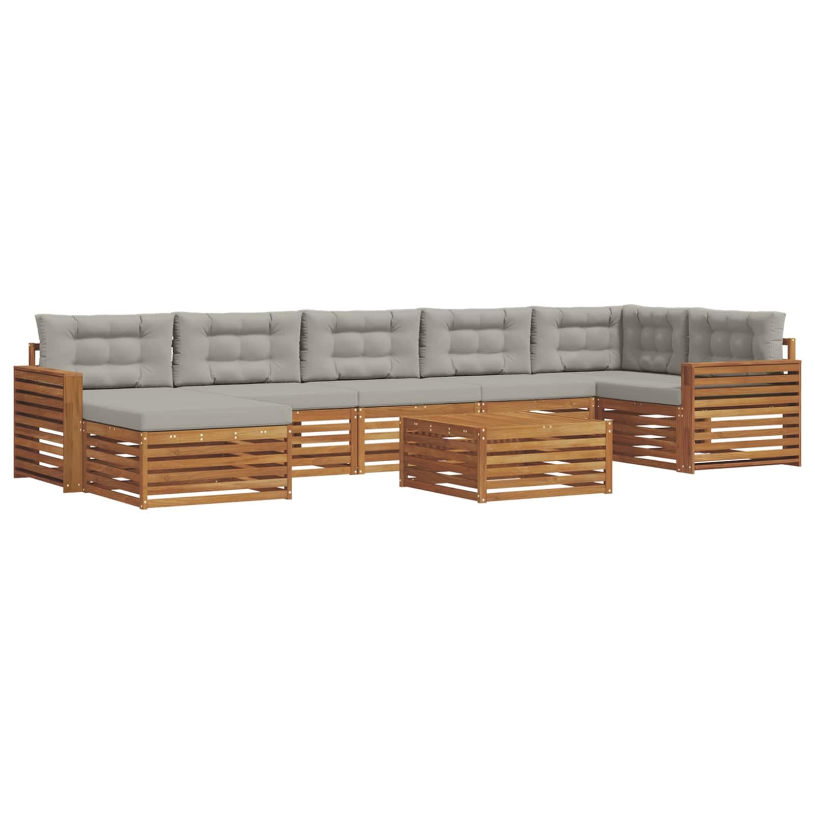 Anself Set di divani da esterno 8 pcs Grigio Naturale e Chiaro design a doghe texture di legno naturale cuscini spessi 8 cm per giardino patio3373866