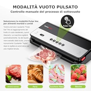 Bonsenkitchen Macchina per sottovuoto per alimenti secchi e umidi con cutter integrato, contiene 1 rotolo di sacchetti di pellicola, 5 sacchetti sottovuoto pretagliati