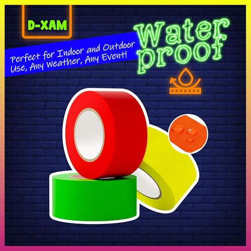 Image of D-Xam 6-Pack Neon Gaffer Tape - 0.6 or 1 inch UV Blacklight Reactive Glow in The Dark Tape, Best for Parties, Dance Floors, Theaters & DIY Projects - 6 Vibrant Colors (0.6 inch x 35 feet)