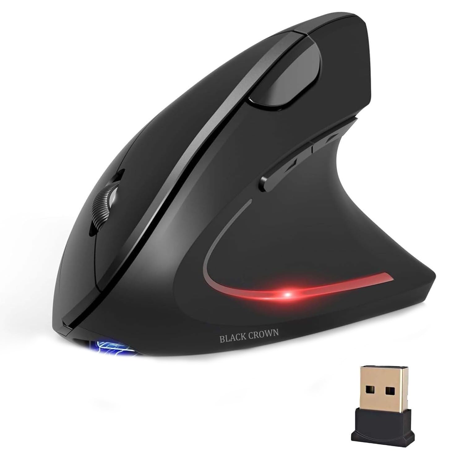 BLACK CROWN Ergonomic Vertical Mouse, Wireless Bluetooth + 2.4G USB Dual Mode Rechargeable Mouse, 1600 DPI Silent Click Vertical Mice for Carpal Tunnel & Wrist Pain, for Laptop, PC. (Black)-image-9