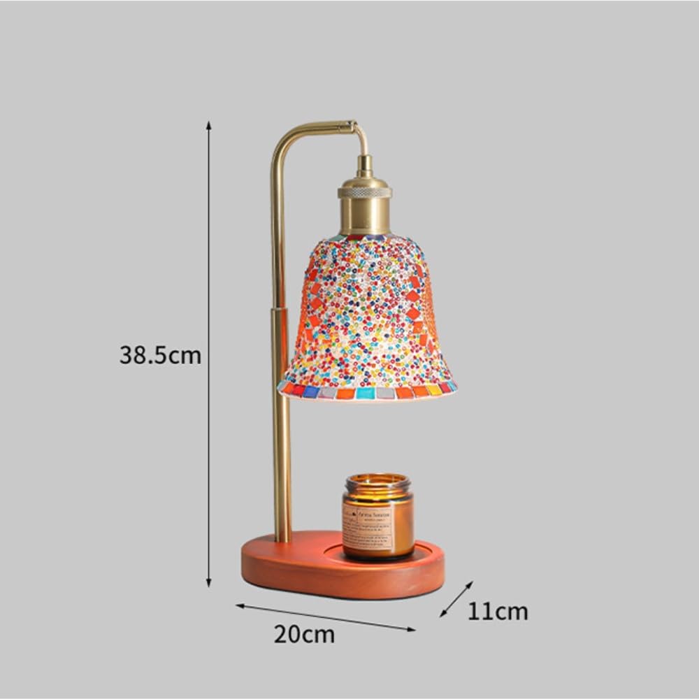 Lampada scaldacandele, luce notturna ambientale sul comodino della | Scaldacandele, base in legno massello, paralume in vetro, controllo tramite pulsanti, luce