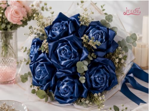 Image of Double Face Navy Blue Satin Ribbon 1-1 /2 inch X 25 Yards Polyester Navy Blue Ribbon for Gift Wrapping Very Suitable for Weddings Party Hair Bow Invitation Decorations and More