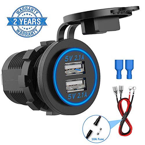 CHGeek Dual USB Socket Charger, Dual 5V/4.2A USB Car Charger IP66 Waterproof Power Outlet for 12V/24V Car, boats and marine, motorcycle, truck, SUV, UTV