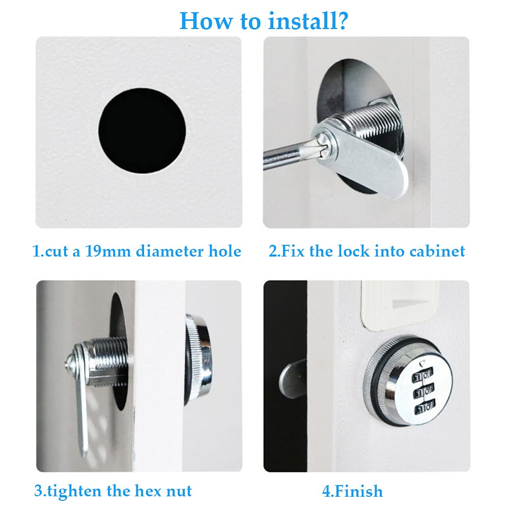 Puyueo Lot de 3 serrures à combinaison numérique pour armoire à combinaison avec mot de passe Chromé 20 mm