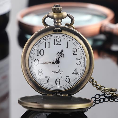 Image of Tiong Pocket Watch Pattern Vintage Quartz Pocket Watches with Chain Christmas Graduation Birthday Gifts Fathers Day