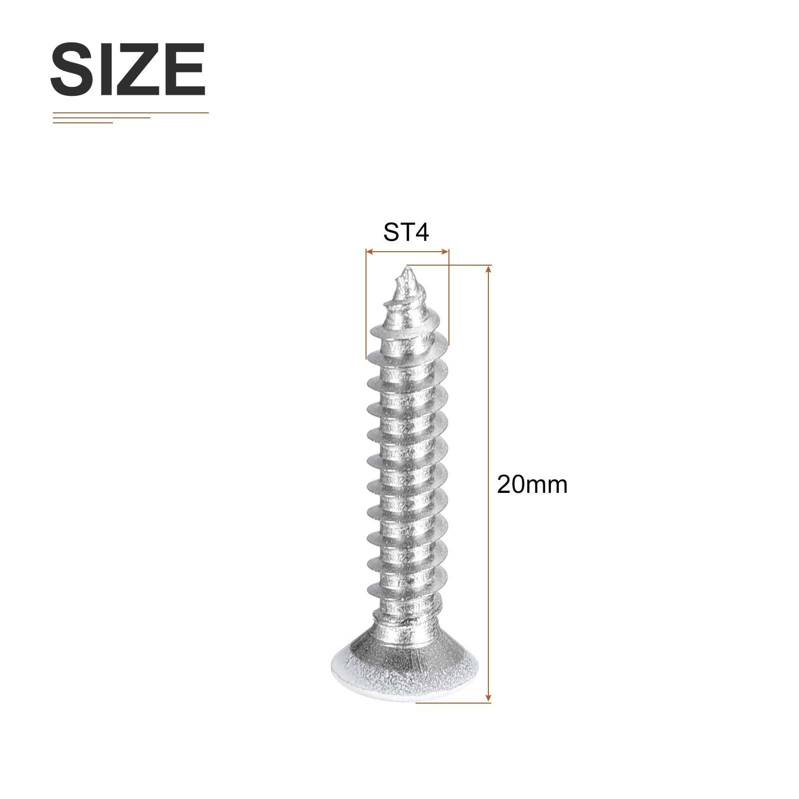 DTGN 50Pcs ST4x20mm Flat Head Wood Screws, 304 Stainless Steel White Phillips Self Tapping Screws - Image 2