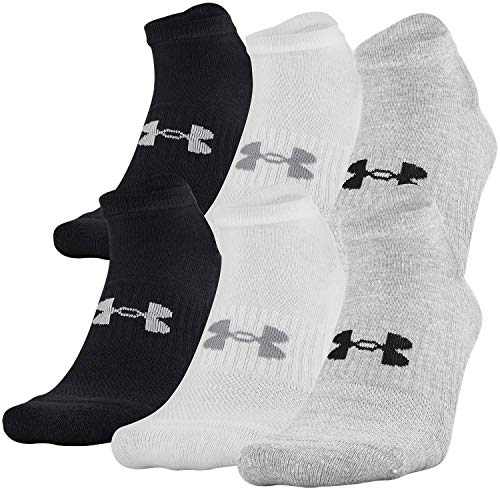 Under Armour Adult Training Cotton No Show Socks, 6-Pairs, True Gray Heather Assorted 2, Shoe Size:-Mens 13-16