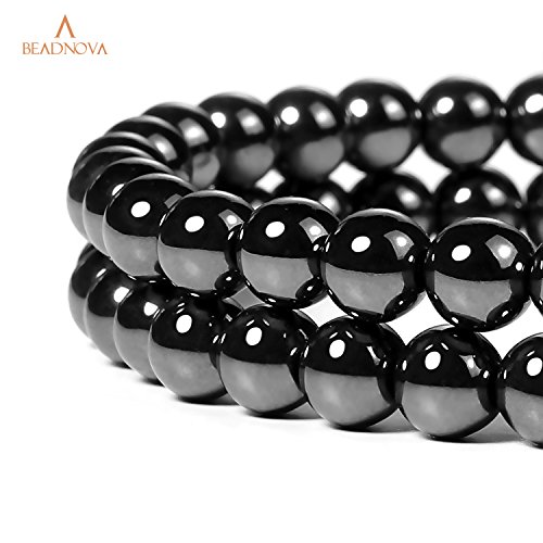 Image of BEADNOVA Natural Hematite Beads Natural Crystal Beads Stone Gemstone Round Loose Energy Healing with Crystal Stretch Cord for Jewelry Making (8mm, 45-48pcs)
