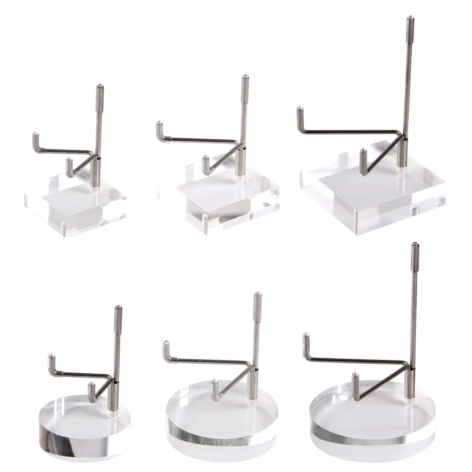Lot De 4 Présentoirs Cristal Acrylique Avec Bras Métal Réglables - Support Roche Minéraux Fossiles 5x5cm