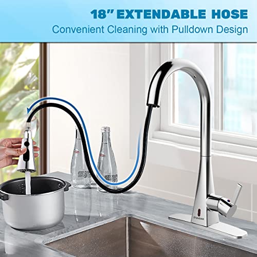 Touchless Kitchen Faucet, 2 Motion Sensor Kitchen Sink Faucets With Pull Down 3 Functions Sprayer American Single Handle Flow Faucet 1 Or 3 Holes Mount Stainless Steel Water Faucet Polished Chrome #TOP4