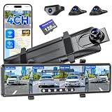12'' Rear View Mirror Camera,4 Channel Mirror Dash Cam Detac...