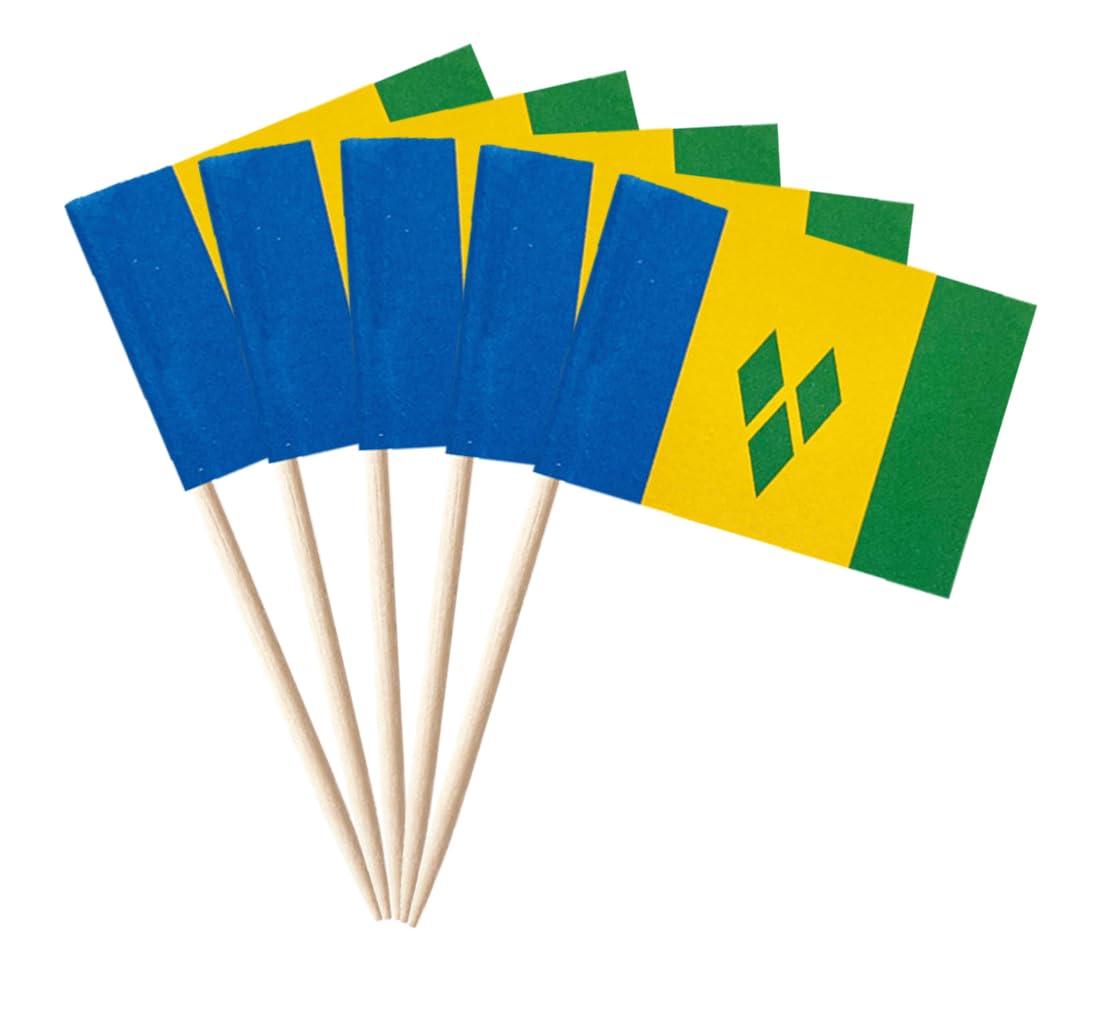 stidsds 100 Pcs Saint Vincent and The Grenadines Flag Toothpick Flags Mini Small Cupcake Toppers Stick Flags Banner Country Party
