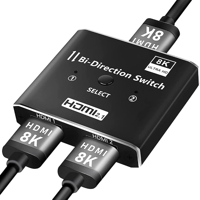 Etzin 8K HDMI Splitter, HDMI 2.1 Ultra HD Switch High Speed 48Gbps Bi-Directional 1 in 2 Out 2 in 1 Out Switcher, Support 8K@60Hz, 4K@120Hz, HDCP2.3, Dynamic HDR for, Projector, Monitor-EPL-552H.