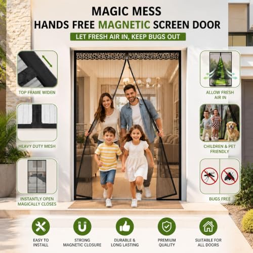 Image of Magnetic Mosquito Net for Door (210 x 100) cm Black, Self Closing Mesh Curtain with Strong Magnets, Hands Free Fly Screen, Easy Install, Insect Proof, Kid & Pet Friendly for Home Balcony (Pack of 1)