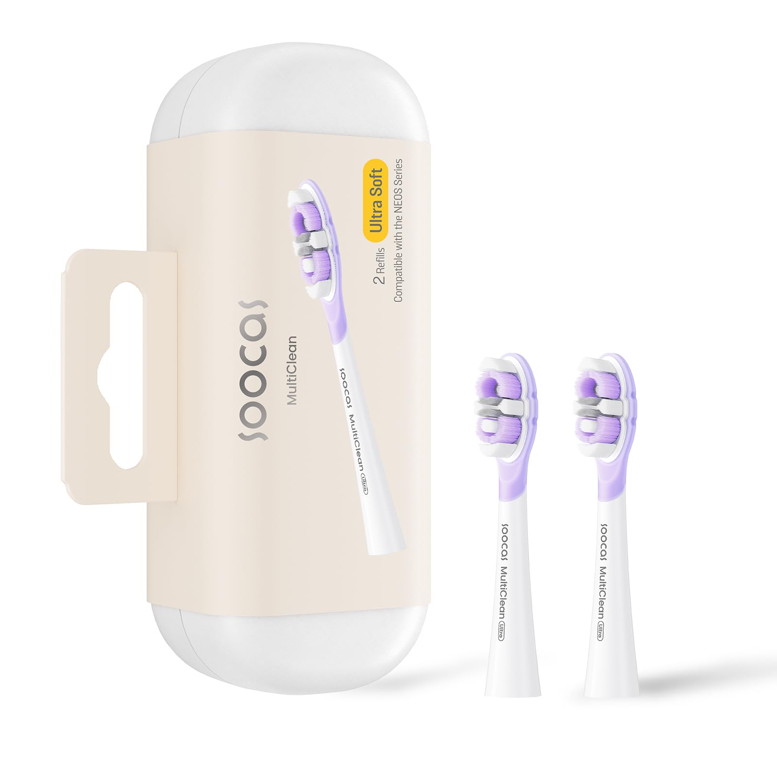 Soocas Multiclean Ultra Soft Electric Toothbrush Replacement Heads, Compatible with Both NEOS II and NEOS II Ultra, 2 Brush Heads, White