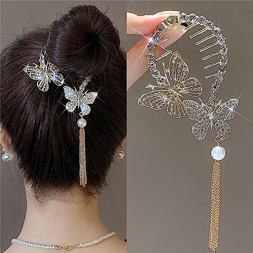 Butterfly Hair Claws Clip Flower Ponytail Pearl Hairpins Hair Barrette Hair Accessories for Women Girls #4