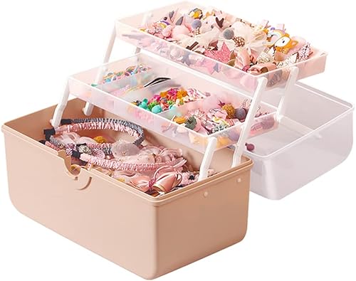 Miniatura 10 de Caja de almacenamiento multiusos de tres capas de 12 pulgadas, caja de herramientas plegable, estuche de arte y manualidades, diadema para el