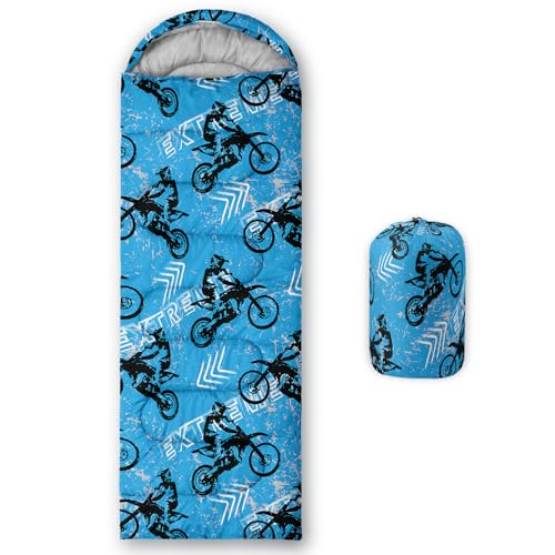 Axolotl Motocross Sleeping Bag for Kids Boys,3 Season Warm Cool Weather–Summer Spring Fall Lightweight Waterproof Sleeping Bag,Camping Gear Equipment,3-4 Season Cold Weather Sleeping Bag,Blue