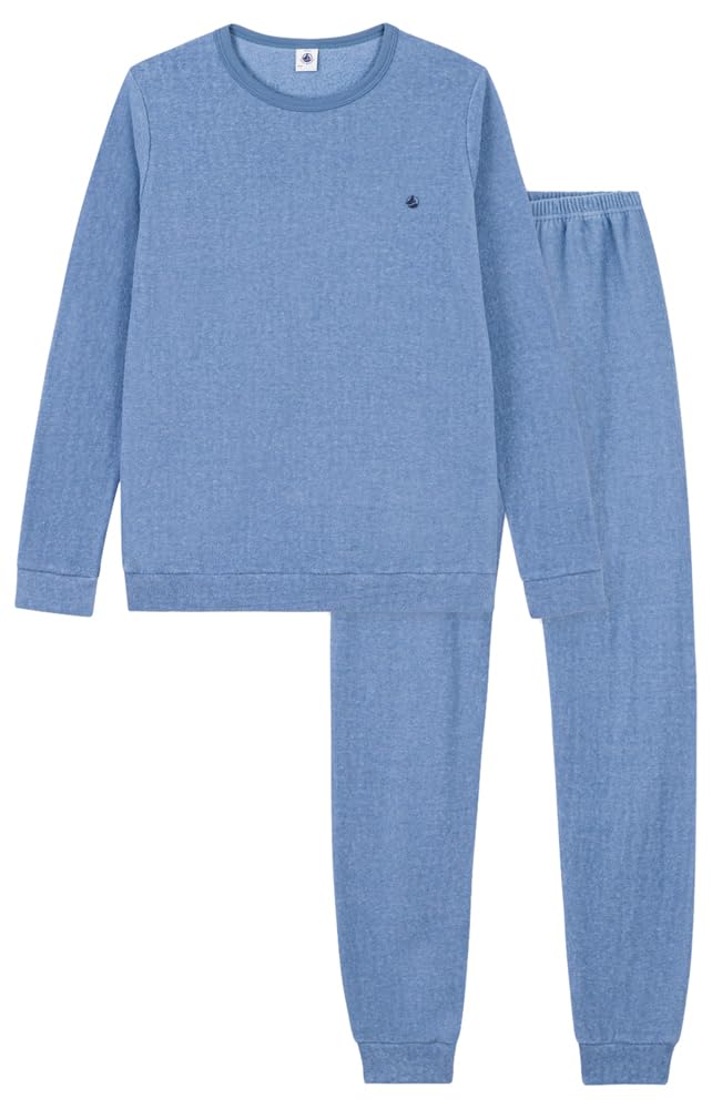 Petit Bateau Pigiama Bambino in Cotone Spugna Tinta Unita 14A, Blu
