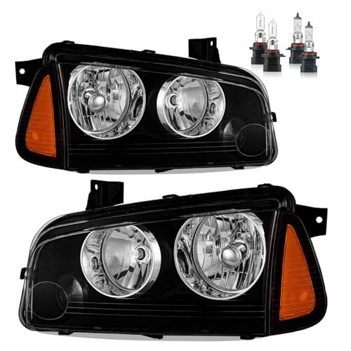 Vizotae Headlights Assembly for 2006-2010 Dodge Charger with Corner Singal Light High/Low Beam with Bulbs Driver & Passenger Side