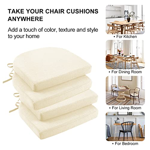 Image of Wellsin Chair Cushions for Dining Chairs 4 Pack - Kitchen Chair Cushions with Ties and Non-Slip Backing - Dining Chair Pads 16 inchX16 inchX2 inch, Beige