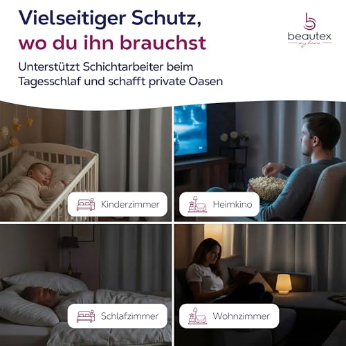BEAUTEX Verdunkelungsgardine mit Ösen, Blackout Ösenschal Blickdicht abdunkelnd, Größe und Farbe wählbar (Breite: 140 cm, Höhe: 225 cm, Hellgrau)