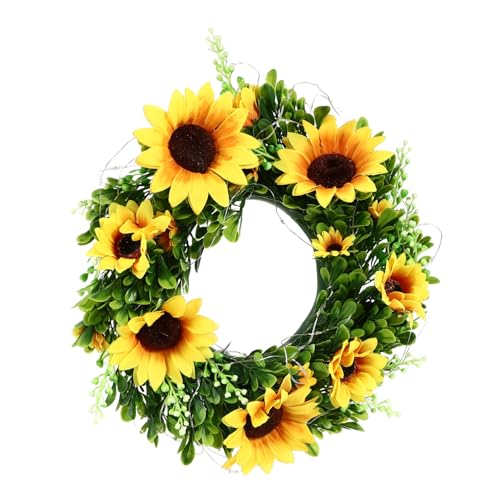 Amosfun 1Pc Sunflower Garland Lamp LED Wreath Decor for Wedding Home Artificial Flower Lights Spring Seasonal Decoration Easy Care Lighting