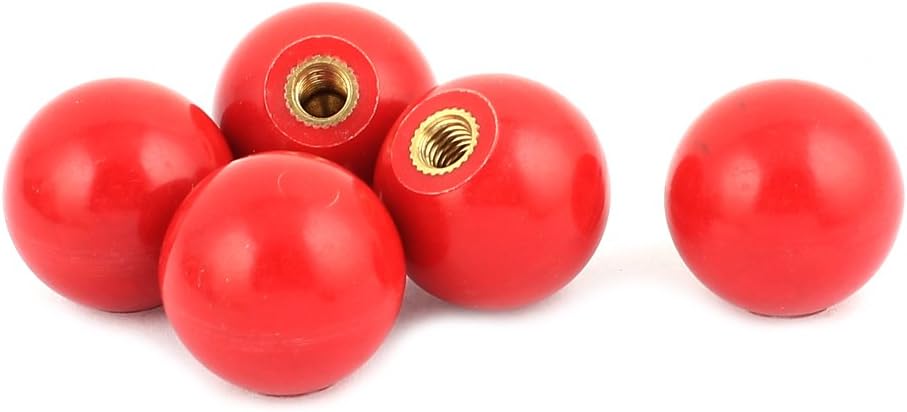 uxcell 5Pcs Solid Red Plastic 6mm Metal Thread Tapped 25mm Diameter Spherical Ball Knobs