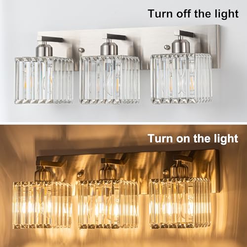 Image of Modern Bathroom Vanity Light 3-Lights, Modern Chrome Crystal Light Fixtures Over Mirror, Chrome Bathroom Vanity Lighting Crystal Wall Sconce