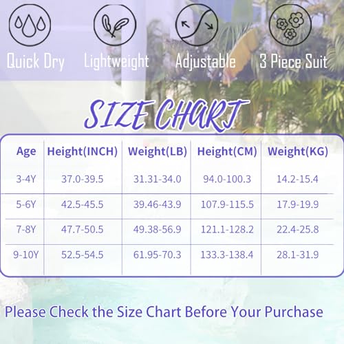 Funnycokid Girls Swimsuits Size 9-10 Long Sleeve 3 Piece Bikini Swimwear Short Zip Rash Guard Set Pink Floral Bathing Suit thumb #5