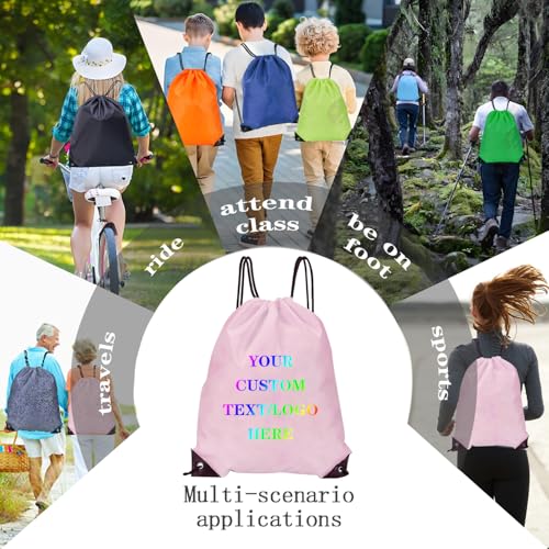 Custom Bags With Your Logo Set of 100 Custom Backpack Draw String Bags Pack Bulk for Travelling Swimming Gym Everyday Use (Pink)