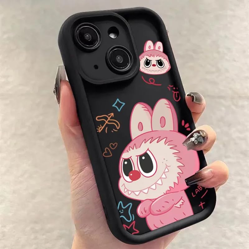 Image of ZR019 for iPhone 15 Back Case Cover | Cartoon Print | Slim Fit | Camera Protection | Shockproof TPU Case - Black