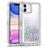 WESADN Case for iPhone 11 Case for Women Girls Glitter Cute Protective Shockproof Heavy Duty Clear Case with Sparkle Bling Quicksand Hard Bumper Soft TPU Cover for iPhone 11,6.1 Inches,Silver