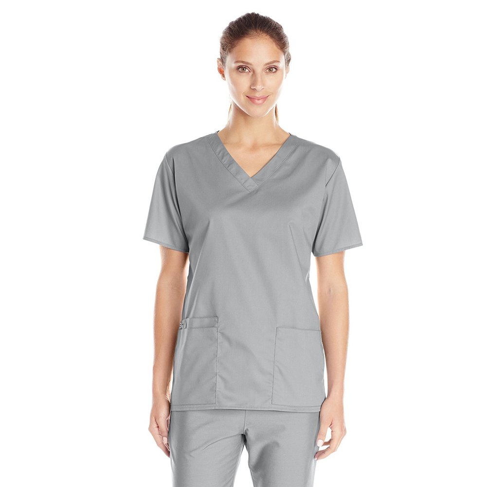 WonderWink Women's Wonderwork V-Neck Scrub Top, Grey, 5X-Large