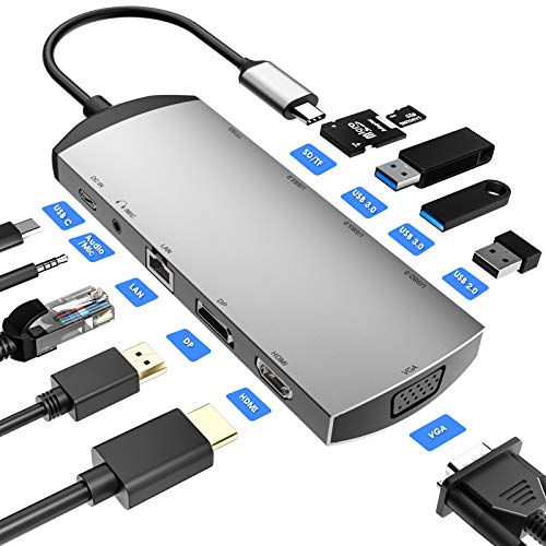 Lowest Price USB C Docking Station, 11 in 1 Type C Hub with 4K HDMI & DP, VGA, Gigabit Ethernet, 3 USB Ports, SD/TF Card Reader, Audio/Mic, PD3.0 Charging Port for MacBook and Type C Windows Laptops by Skylaxy Hottest Sale USB C Docking Station, 11 in 1 Type C Hub with 4K HDMI & DP, VGA, Gigabit Ethernet, 3 USB Ports, SD/TF Card Reader, Audio/Mic, PD3.0 Charging Port for MacBook and Type C Windows Laptops by Skylaxy