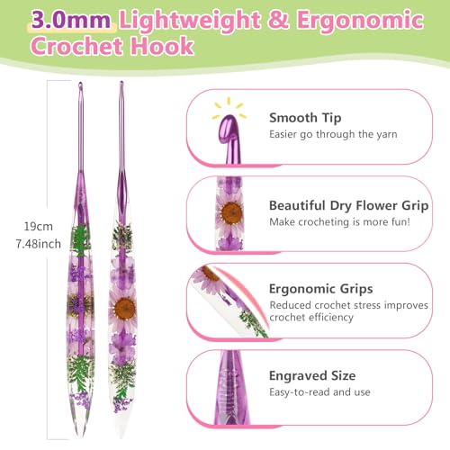 Image of Katech 3.0mm Crochet Hook for Arthritic Hands, Long Aluminum Inline Hooks
