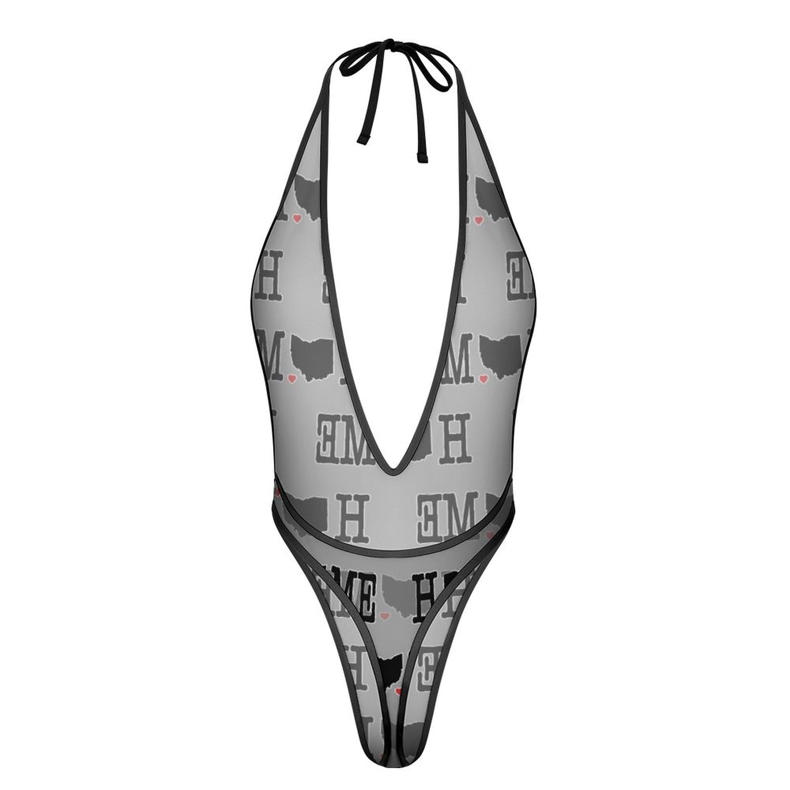 Home in Ohio State Deep V Halter Lingerie Bodysuit Sexy Mesh Teddy Babydoll for Women 1 Piece S