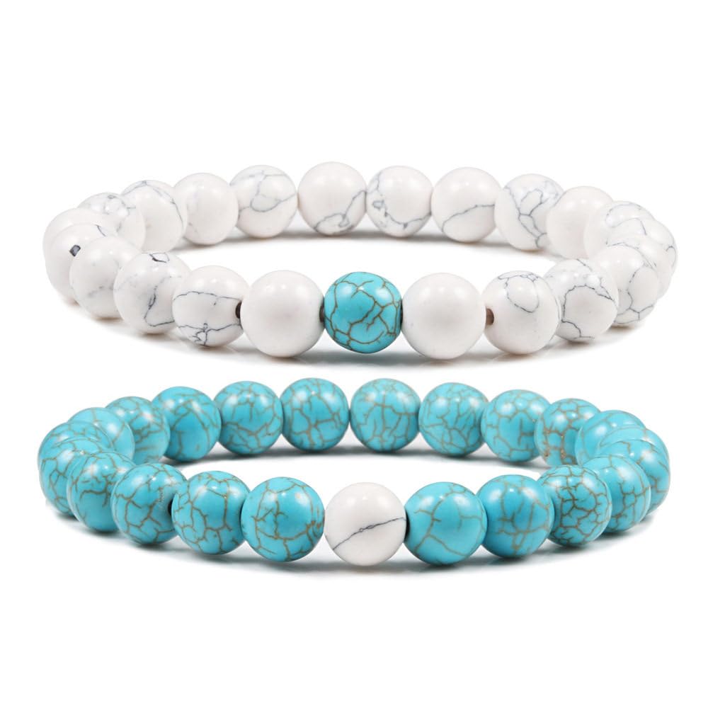 Bracciale In Pietre Naturali – Cristalli Blu E Turchese – Regolabile – Perle Di Pietra – Energia Positiva